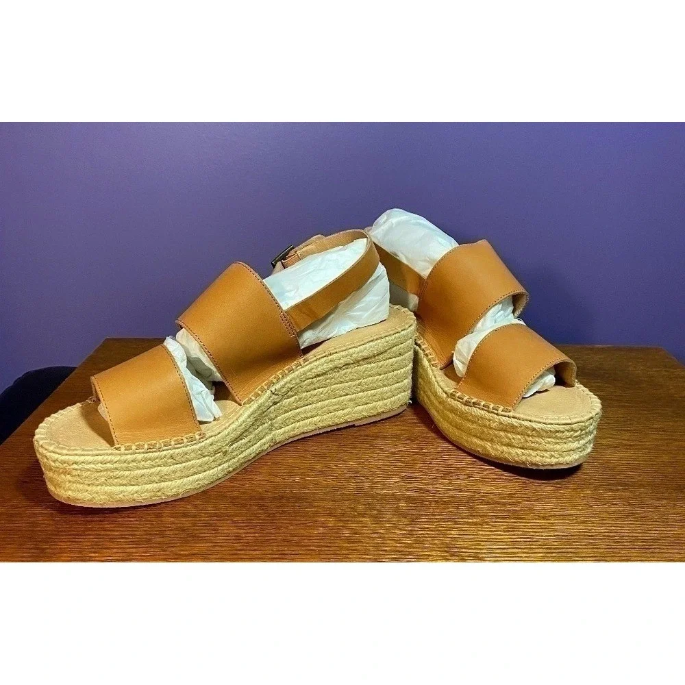 Soludos Women's Carmel Leather Wedge Espadrilles 11‎ Camel Strappy Minimalist